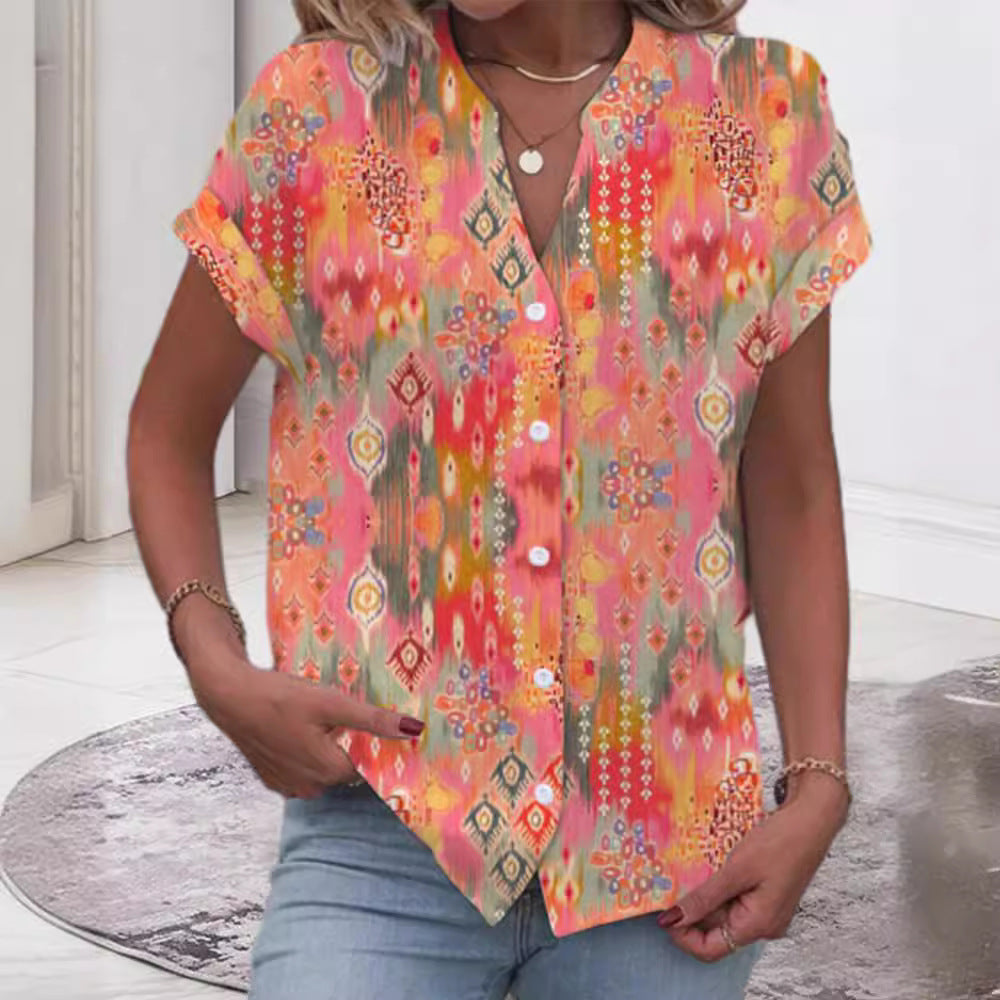 Damen Kurzarmbluse mit kunstvollem Ikat-Design Drune