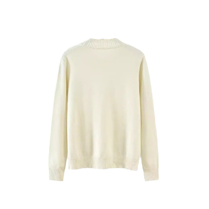 Damen Eleganter Strickpullover mit floralem Muster und Rundhalsausschnitt Drune