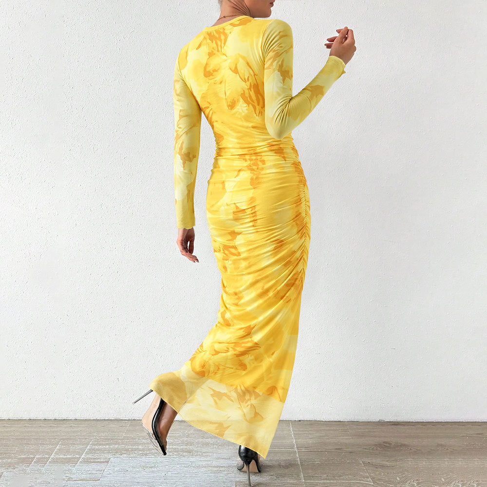 Damen elegantes Maxikleid mit floralem Muster und langem Schnitt Drune