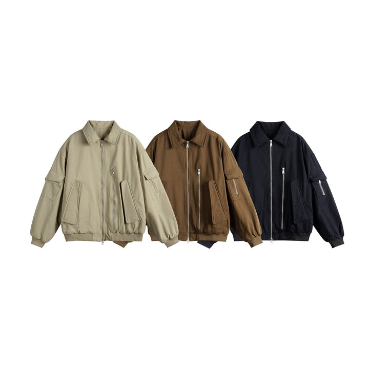 Unisex Boxy Utility-Blousonjacke mit Zip-Details und funktionalen Pattentaschen Drune