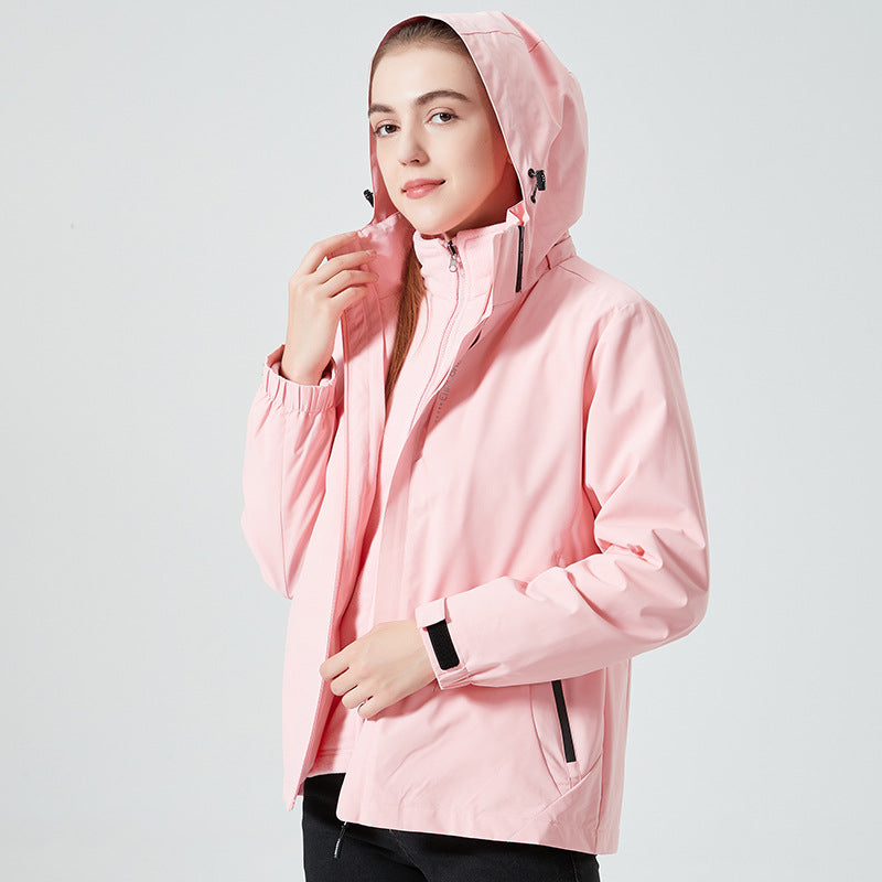 Damen leichte wasserabweisende Freizeit-Outdoorjacke mit verstellbarer Kapuze und verdecktem Reißverschluss Drune