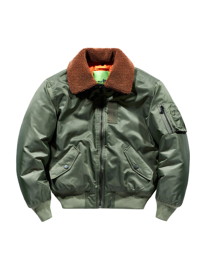 Herren kurz geschnittene Pilotenjacke im Vintage‑Fliegerstil mit Teddykragen und isolierender Thermofütterung Drune