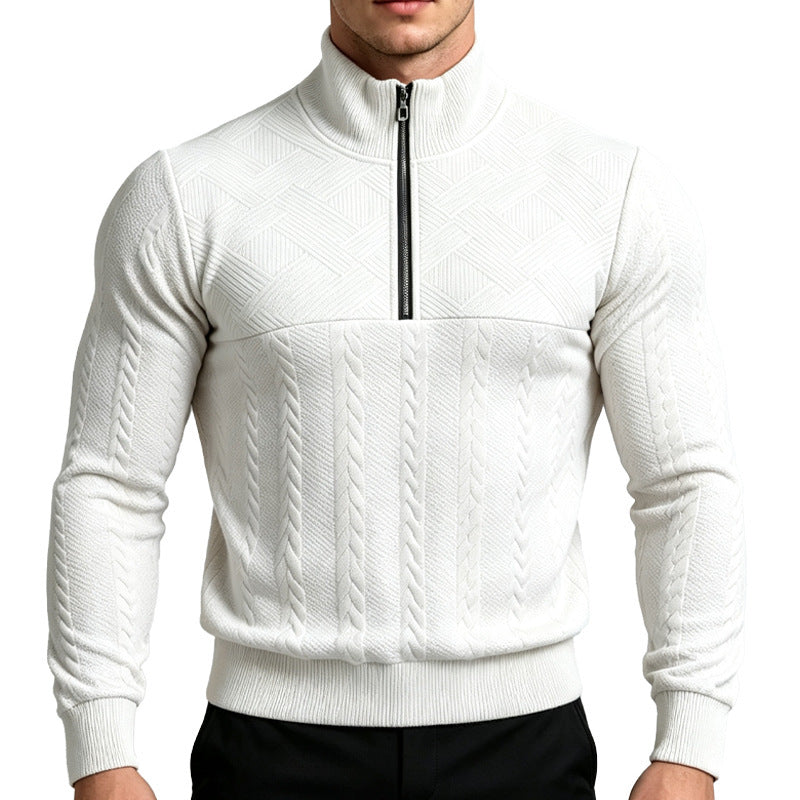 Herren Strickpullover mit halbem Reißverschluss und Zopfmuster Drune