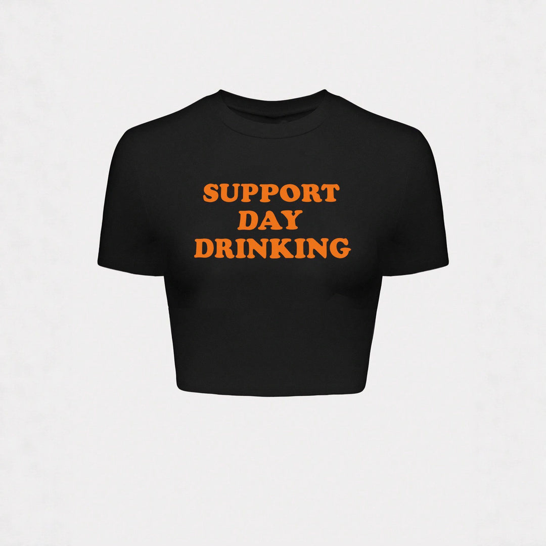 Damen Crop-T-Shirt mit kreativem Spruchdesign Drune