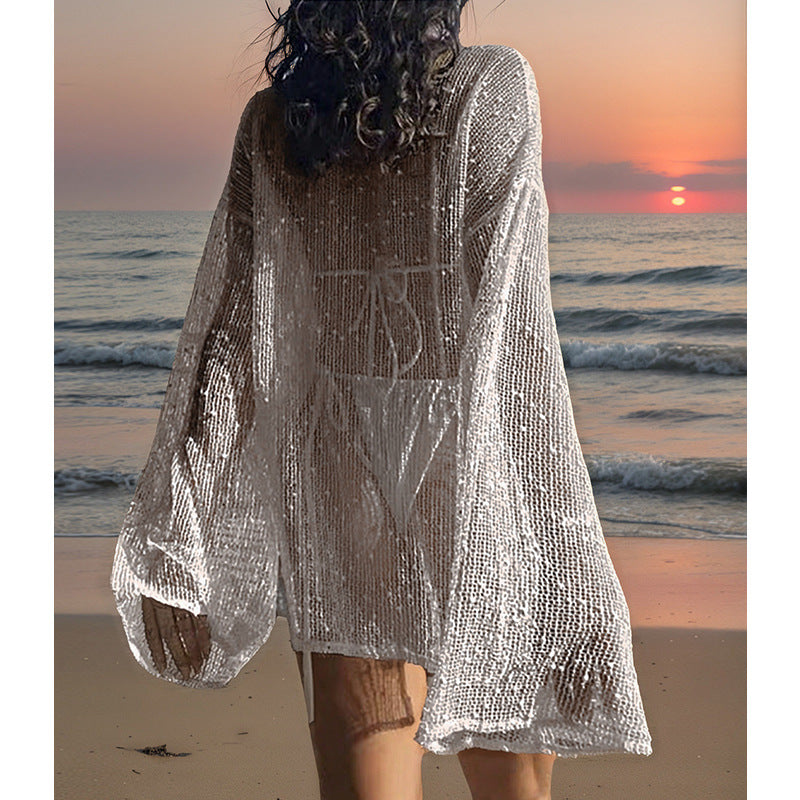 Damen transparente Strandbluse mit funkelndem Effekt Drune