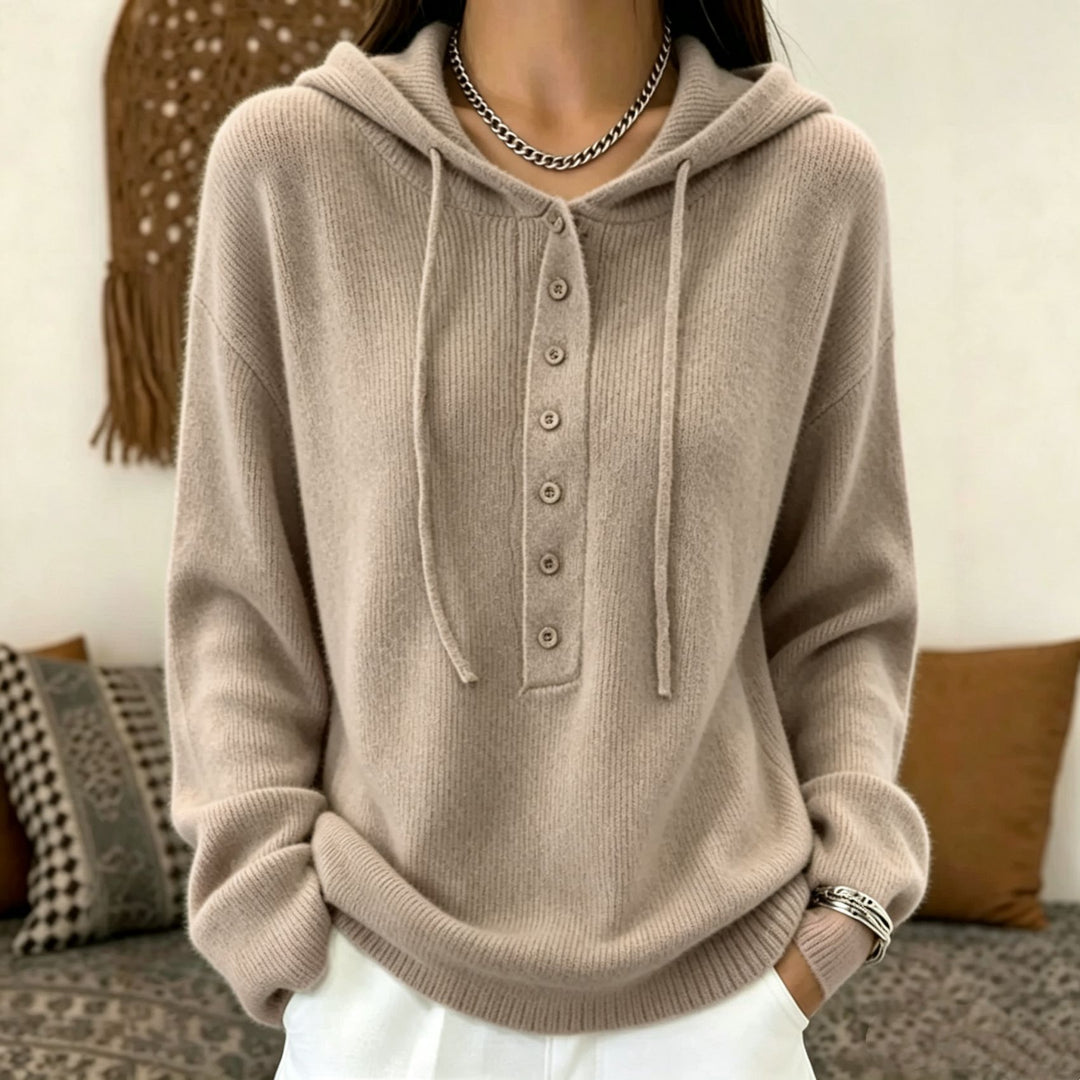 Damen Kapuzenpullover aus weichem Feinstrick mit Knopfleiste und relaxed Fit Drune