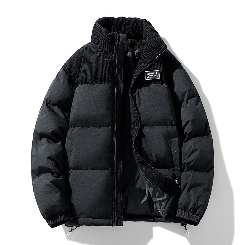 Herren Wattierte Steppjacke mit Cordbesatz, hohem Stehkragen und Thermofutter Drune