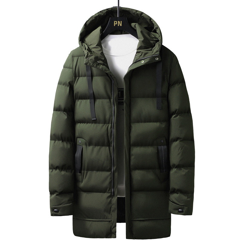 Herren Lange gestepptes Thermo-Parka mit Kapuze, Reißverschluss & Utility-Taschen Drune