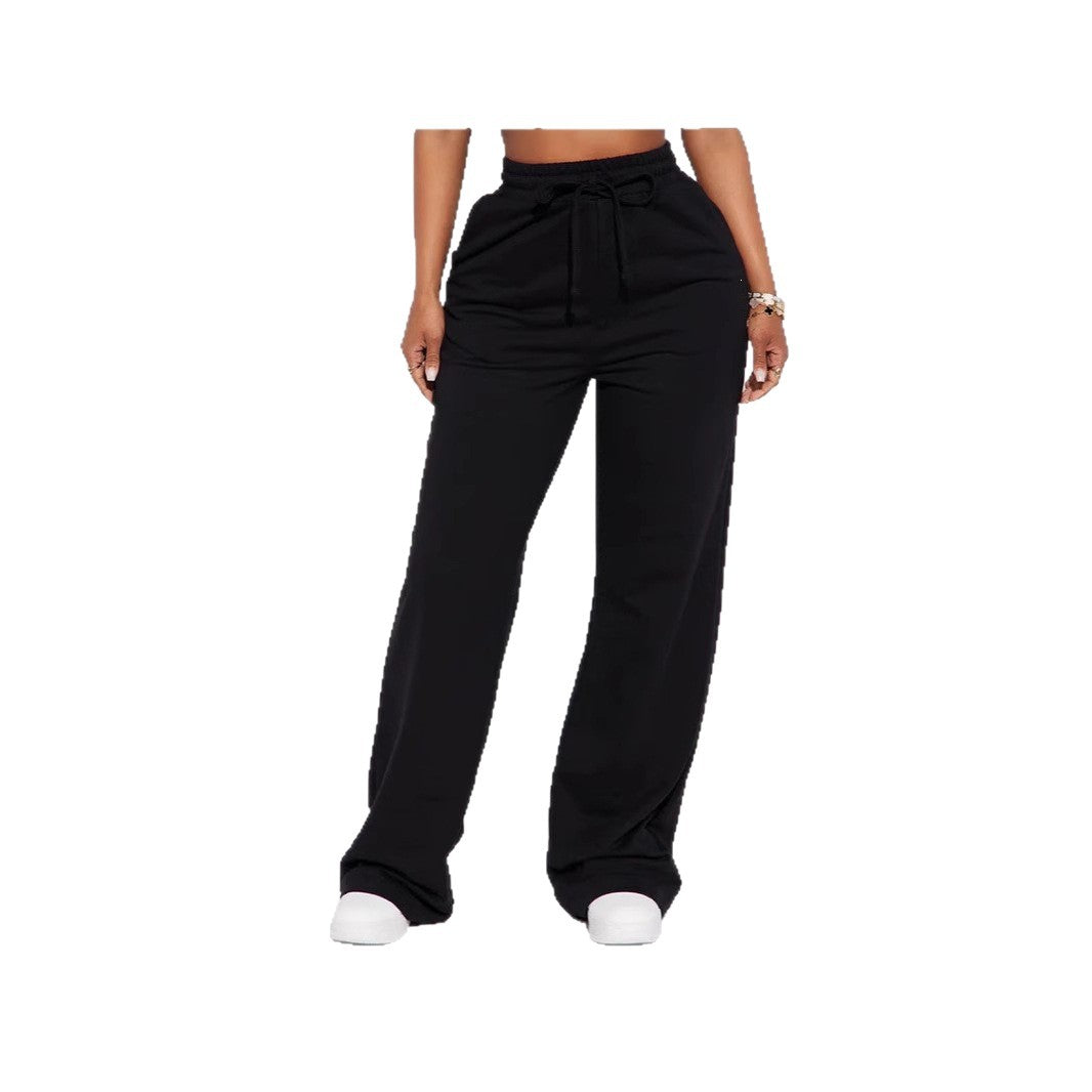 Damen nan breite High-Waist Loungehose aus weichem Baumwollmix mit Kordelzug und Eingrifftaschen Drune