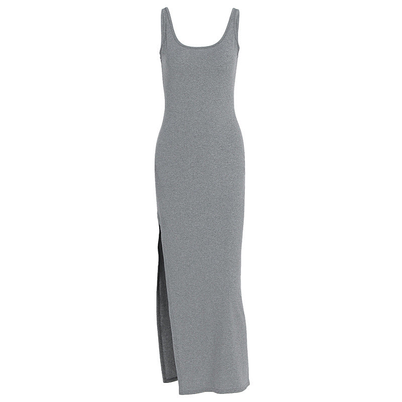 Damen Schlichtes Maxikleid mit hohem Seitenschlitz Drune