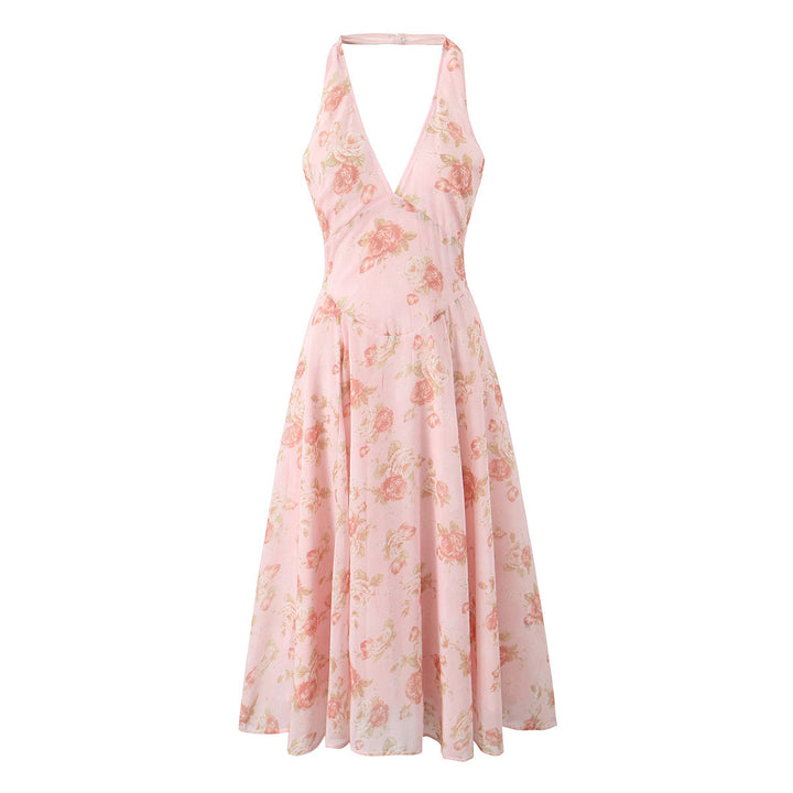 Damen Sommerliches Maxikleid mit tiefem V-Ausschnitt und floralen Mustern Drune