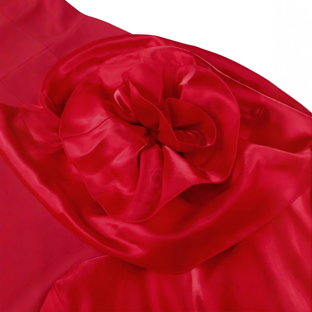 Damen Anlasskleid mit voluminösem Blütenarrangement und schwingendem Saum Drune