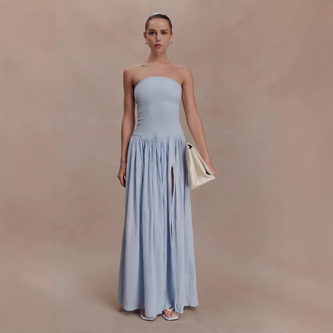 Damen Maxi-Kleid mit elastischem Oberteil und fließendem Rock Drune