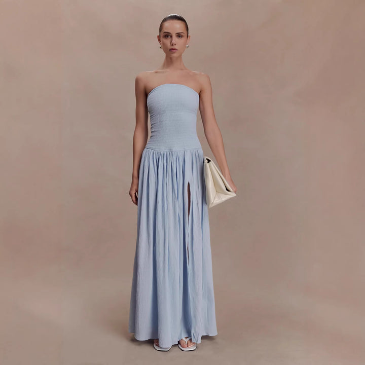 Damen Maxi-Kleid mit elastischem Oberteil und fließendem Rock Drune