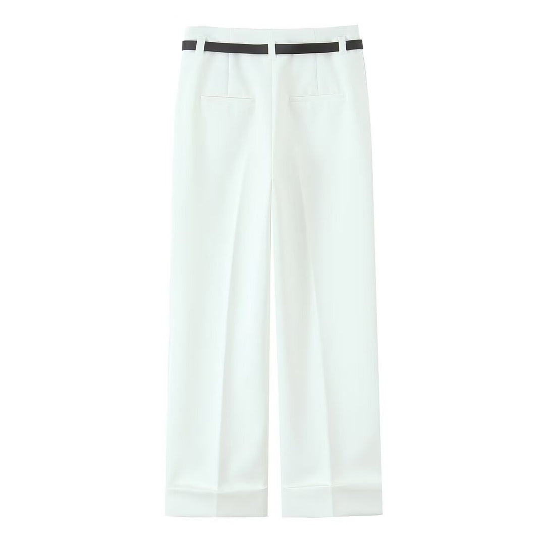 Damen 10+ weite High‑Waist Anzughose mit Bügelfalte und Umschlagsaum Drune
