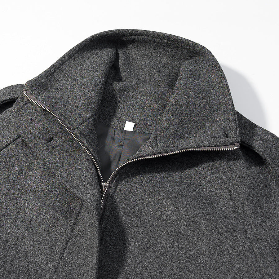 Damen Kurz geschnittene Wollmix-Croppedjacke mit Stehkragen, Schulterklappen und verstellbaren Ärmelriemen Drune