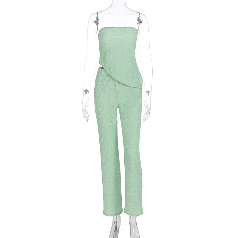 Damen eleganter Jumpsuit mit schulterfreiem Design und asymmetrischem Saum Drune