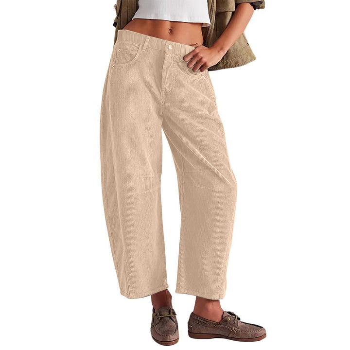 Damen Weite Cordhose mit hoher Taille, Cropped-Bein und Eingriffstaschen Drune
