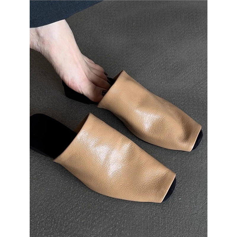 Damen Offene Mules aus weichem Leder Drune