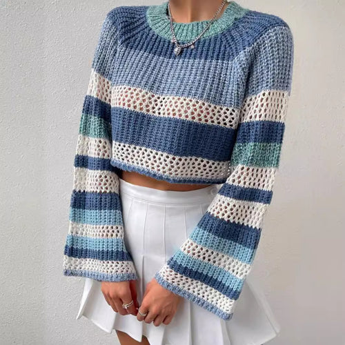 Damen luftiger, gestreifter Strickpullover mit weitem Schnitt Drune