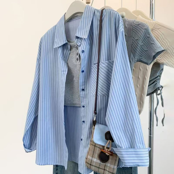 Damen nan weit geschnittene Hemdbluse aus Baumwollmix mit Brusttasche kastiger Schnitt Drune