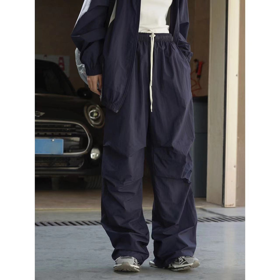 Damen Weite Nylon-Loungehose mit Tunnelzug und elastischem Bund Drune