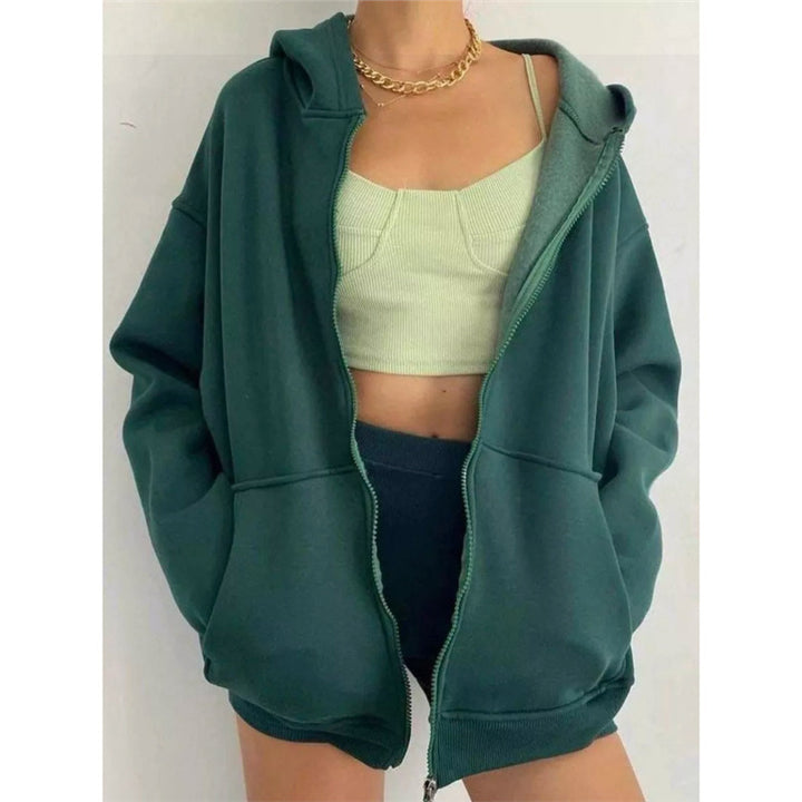 Damen nan oversized Zip-Hoodie mit French-Terry Fleece, Kängurutaschen und verlängerten Ärmelbündchen Drune
