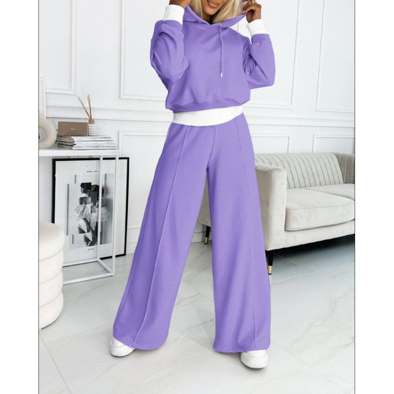 Damen nan Cropped Kapuzenpullover und weite taillenhohe Jogginghose Set Drune