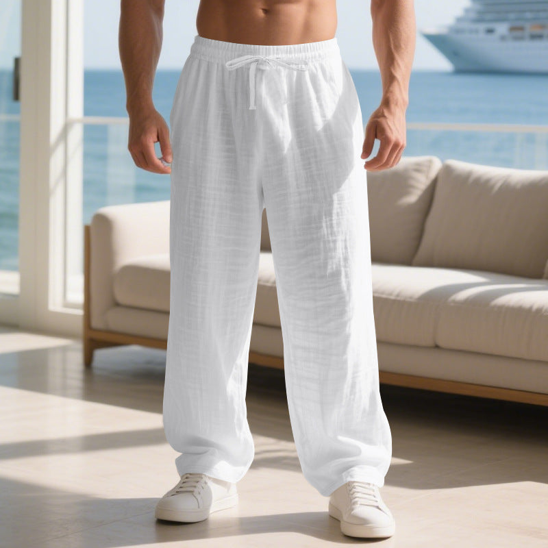 Herren lockere Sommerhose aus leichtem Leinenmaterial mit elastischem Bund und Seitentaschen Drune