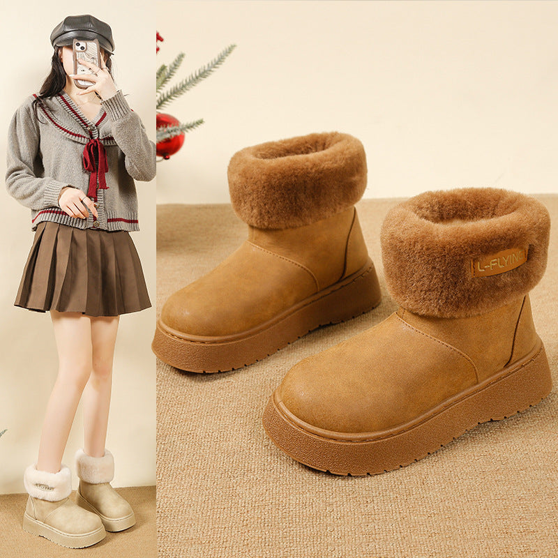 Damen Kuschelige Plateau‑Stiefeletten mit faux‑Fellkragen und rutschfester Gummisohle Drune