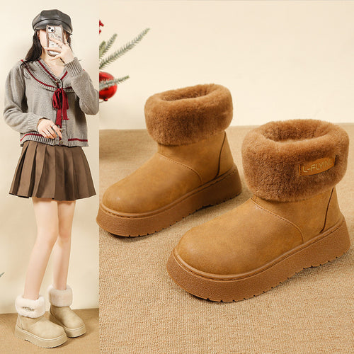 Damen Kuschelige Plateau‑Stiefeletten mit faux‑Fellkragen und rutschfester Gummisohle Drune