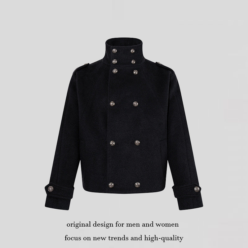 Damen Kurze Doppelreihige Militärische Cabanjacke mit Stehkragen und Epauletten Drune