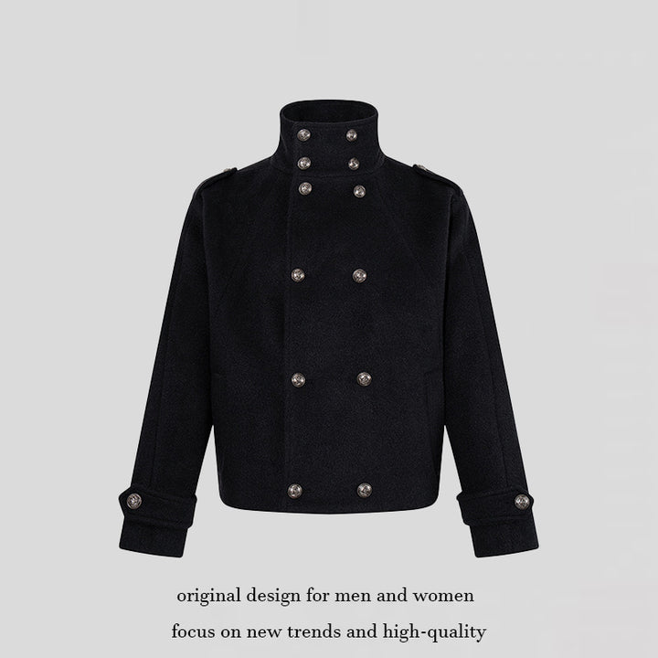 Damen Kurze Doppelreihige Militärische Cabanjacke mit Stehkragen und Epauletten Drune