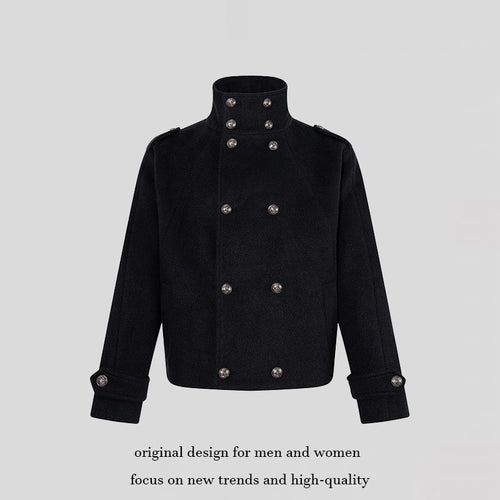 Damen Kurze Doppelreihige Militärische Cabanjacke mit Stehkragen und Epauletten Drune