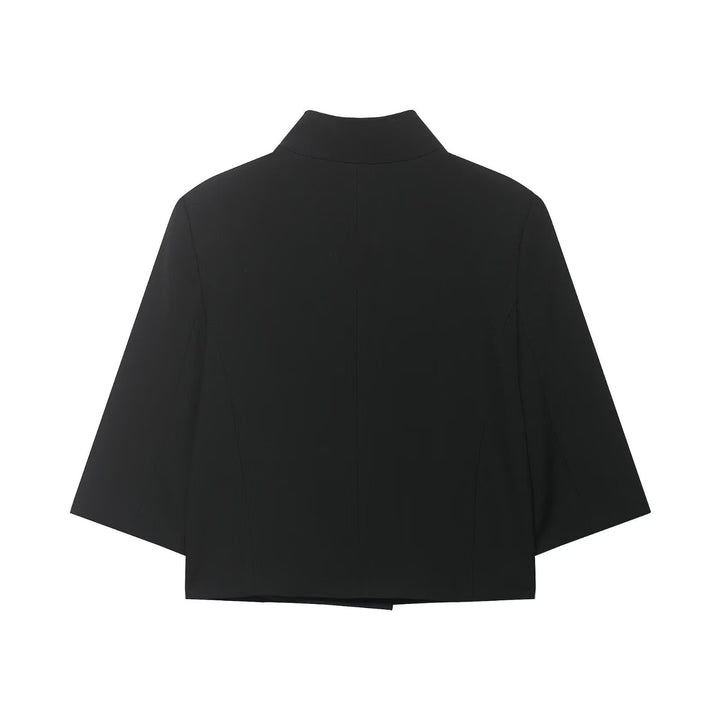 Damen Kurze Boxy-Capejacke mit Stehkragen, verdeckter Knopfleiste und Pattentasche Drune
