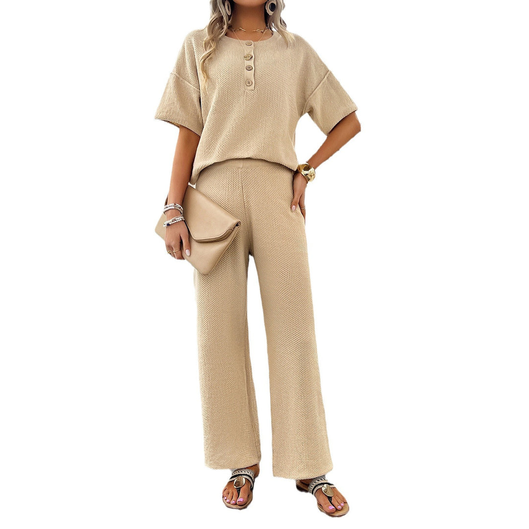Damen Lässiges Lounge-Set mit weitem Oberteil und geraden Hosen Drune