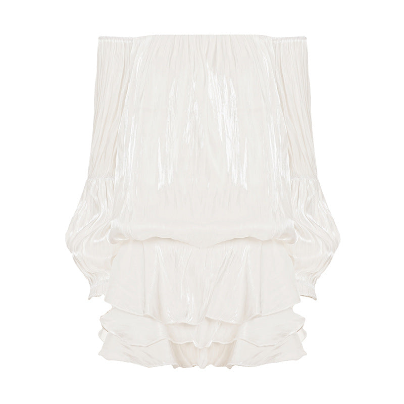 Damen luftiges Off-Shoulder Kleid mit Rüschenschnitt Drune