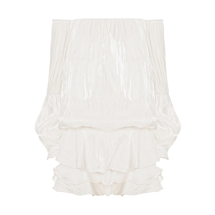 Damen luftiges Off-Shoulder Kleid mit Rüschenschnitt Drune