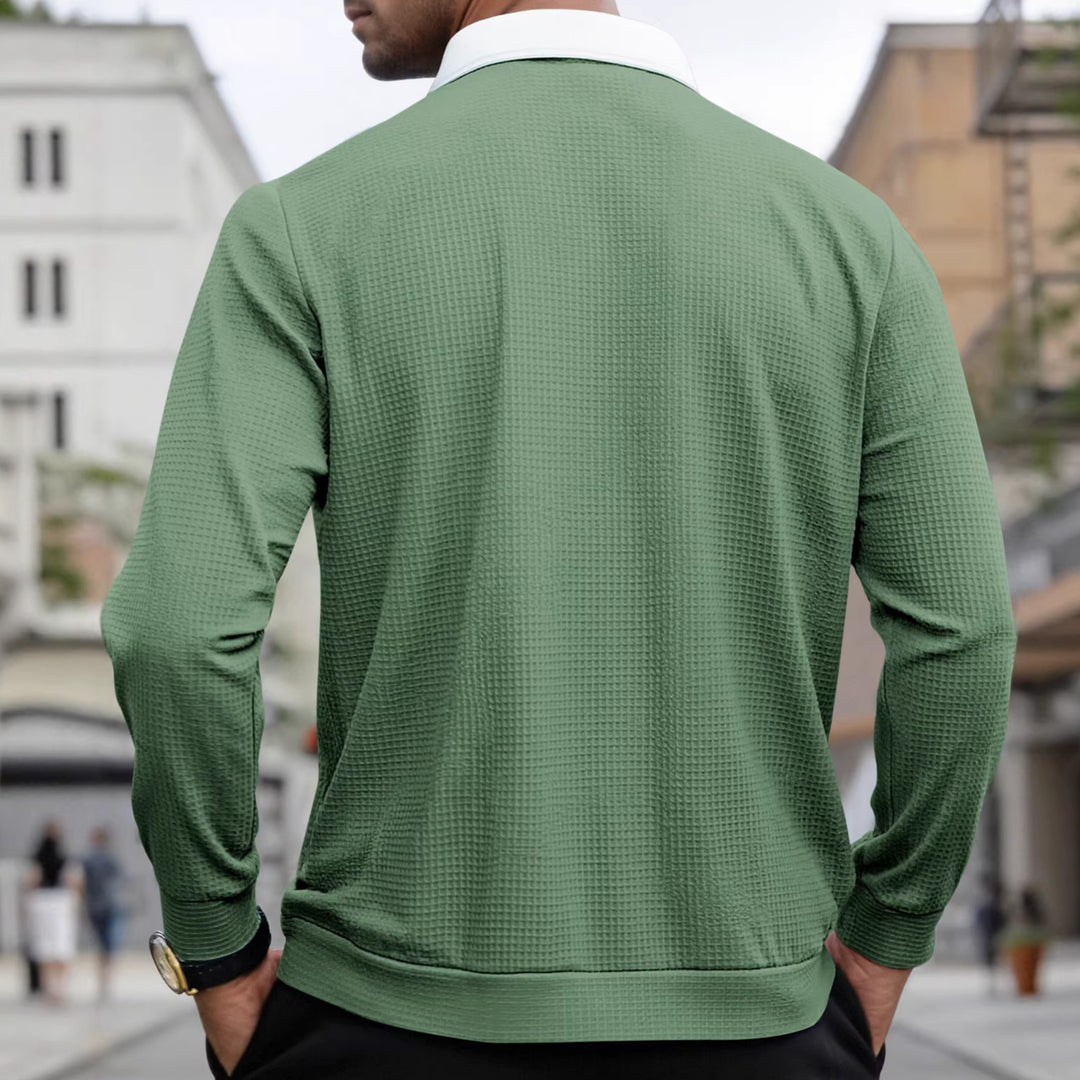 Herren Elegantes Waffelstruktur-Poloshirt mit Halbzip und Kontrastkragen Drune