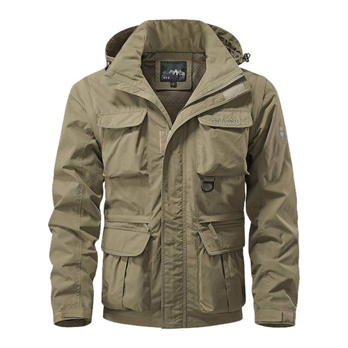 Herren nan multifunktionale Fieldjacke mit Kapuze und verstärkten Mehrfachtaschen wasserabweisendem Obermaterial und verstellbarem Saum Drune