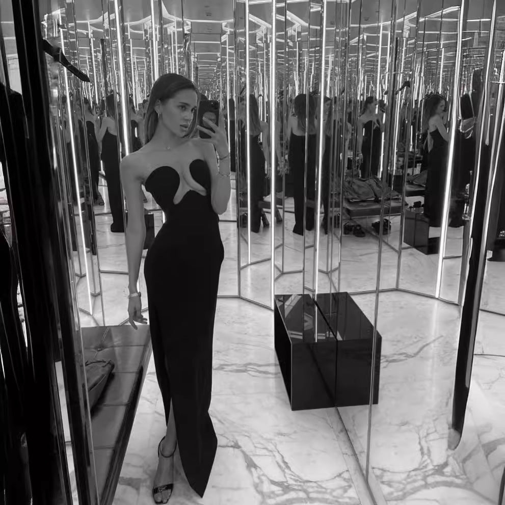 Damen Elegantes Maxikleid mit innovativem Ausschnitt und figurbetontem Design Drune