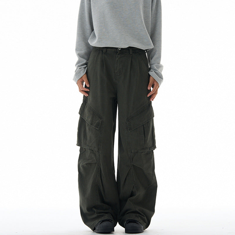 Damen weite Cargohose mit tiefem Schritt und aufgesetzten Taschen Drune