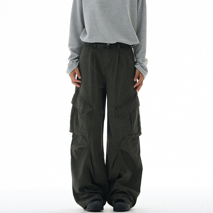 Damen weite Cargohose mit tiefem Schritt und aufgesetzten Taschen Drune