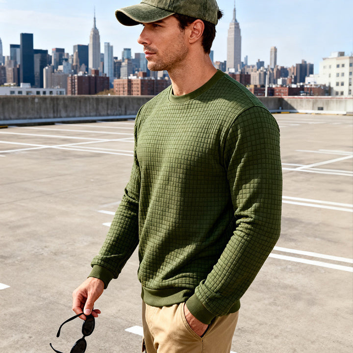 Herren Strukturierter Waffelstrick-Pullover aus Baumwollmix mit Rundhalsausschnitt Drune