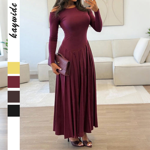 Damen nan asymmetrisches Maxikleid mit plissiertem Rock und figurbetontem Oberteil Drune