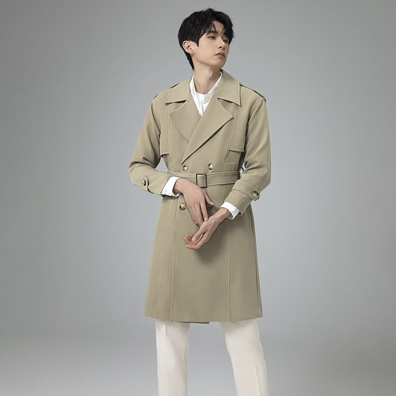 Herren Doppelreihiger Trenchcoat mit Taillengürtel und klassischem Revers Drune