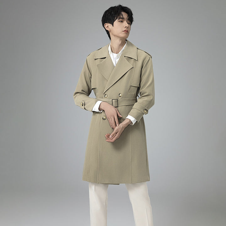 Herren Doppelreihiger Trenchcoat mit Taillengürtel und klassischem Revers Drune