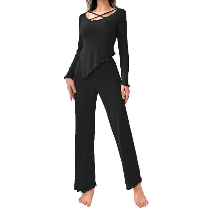 Damen lässiges Lounge-Set mit asymmetrischem Zipfeloberteil, gekreuztem Ausschnitt und weitem Bein Drune