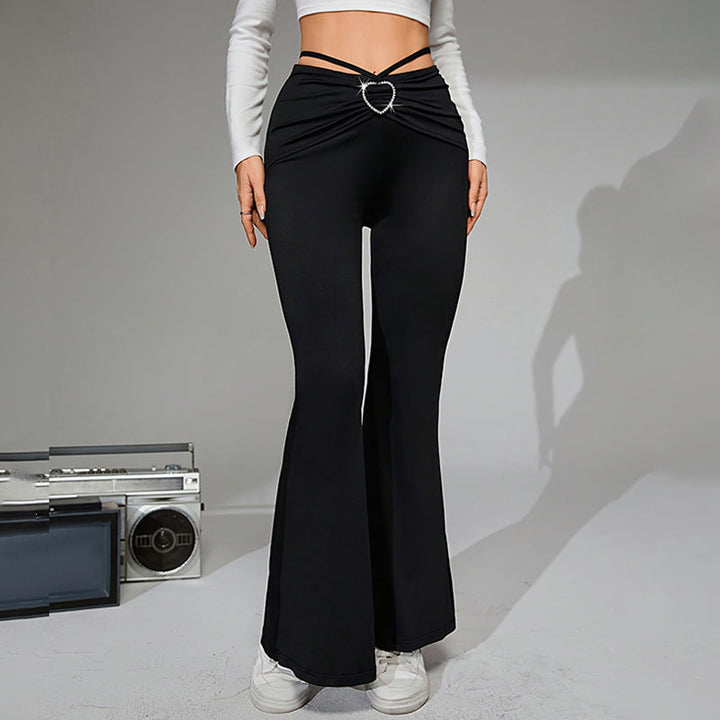 Drune | elegante High-Waist-Flared-Hose mit dekorativem Herzgurt