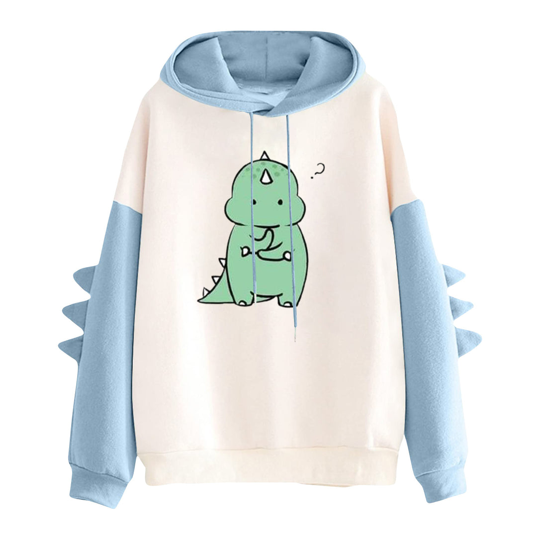 Damen nan Kapuzenpullover mit niedlichem Dinosaurier-Print und dreidimensionalen Ärmeldetails Drune